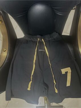 Essentials Black Athletic Shorts with Gold Drawstrings